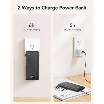 Portable Charger Built-in Cables and AC Wall Plug, USB C Power Bank 10000mAh, [2023 Upgraded Version] VRURC Phone Charger Compact Lightweight External Battery Pack for Smart Phones, Tablets-Pure Black