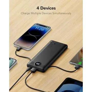 Portable Charger Built-in Cables and AC Wall Plug, USB C Power Bank 10000mAh, [2023 Upgraded Version] VRURC Phone Charger Compact Lightweight External Battery Pack for Smart Phones, Tablets-Pure Black