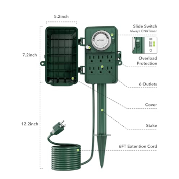 BN-LINK 6 Outlet Outdoor Timer for Effortless Lighting Control