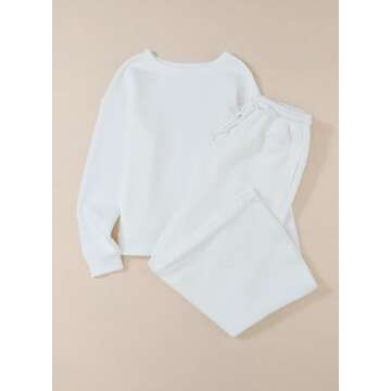 SHEWIN Two 2 Piece Outfits Sweat Suit Lounge Sets for Women Casual Long Sleeve Crewneck Pullover Sweatshirt Matching Loungewear Pants Loose Pajama Tracksuit Spring Outfit White XL