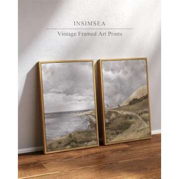InSimSea 2 Pcs Framed Wall Art Vintage Coastal Decor, Summer Scenery Pictures Above Bed Wall Decor, ...