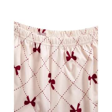 Verdusa Women's 2 Piece Pajama Sets Cute Printed Pj Set Button Up Shirts with Shorts Lounge Sleepwear Bow Beige X-Large