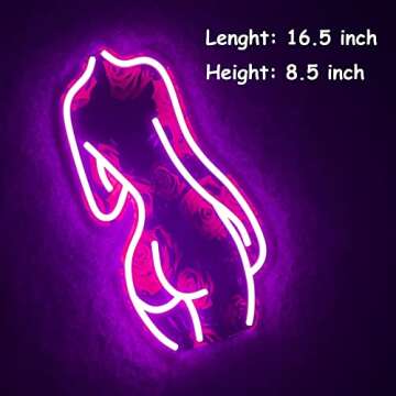 16.5x8.5 inch Lady Back Neon Sign Art Wall Lights for Beer Bar Club Bedroom Hotel Pub Cafe_Rose Wedding Birthday Party Gifts_Rose