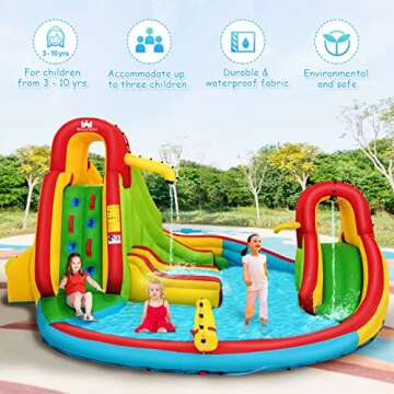 Costzon Inflatable Water Slide, 16x14FT Kids Mega Waterslides for Outdoor with Dual Slides&Climbing ...