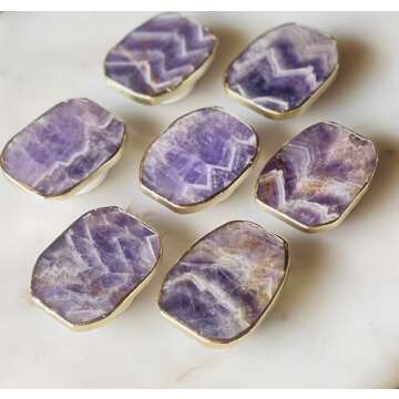 Grips by CRYSTALFY Chevron Amethyst Gold Edge Crystal Phone Grip Holder & Expanding Kickstand - Natural Gemstone Swappable Top Accessory for iPhone, iPad, Kindle & Mobile Devices