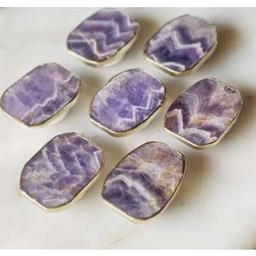 Grips by CRYSTALFY Chevron Amethyst Gold Edge Crystal Phone Grip Holder & Expanding Kickstand - Natural Gemstone Swappable Top Accessory for iPhone, iPad, Kindle & Mobile Devices