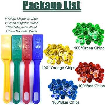 Magnetic Bingo Wand and Chips-4 Wands & 400 Chips - Plenty of Game Accessories for Senior and Family Game Nights - Educational STEM Kit for Learning/Sensory Box/Science/Counting/Sorting