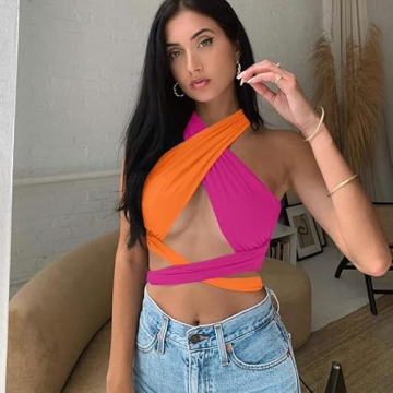 Versatile ZAFUL Colorblock Criss Cross Tank Top