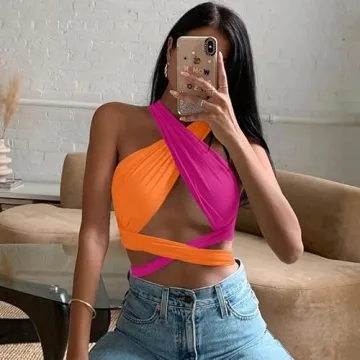 Versatile ZAFUL Colorblock Criss Cross Tank Top