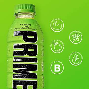 PRIME Hydration LEMON LIME | Sports Drinks | Electrolyte Enhanced for Ultimate Hydration | 250mg BCAAs | B Vitamins | Antioxidants | 2g Of Sugar | 16.9 Fluid Ounce | 12 Pack