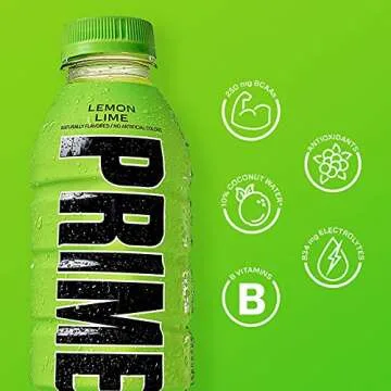 PRIME Hydration LEMON LIME | Sports Drinks | Electrolyte Enhanced for Ultimate Hydration | 250mg BCAAs | B Vitamins | Antioxidants | 2g Of Sugar | 16.9 Fluid Ounce | 12 Pack