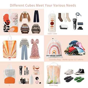 Hitanfe 6 Pcs Compression Packing Cubes Travel for Suitcases, Luggage Organizer Nylon Washable Storage Bags Set - Packaging Cubes for Backpack Travel Perfect for Women Clothes Carry-Ons and Storage