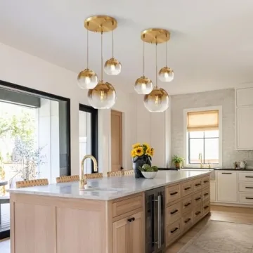 KCO Lighting Gold Cluster Pendant Light 3 Light Cluster Pendant Lighting Large Glass Pendant Lights Kitchen Island Bubble Globe Chandelier Mid Century Modern Hanging Light