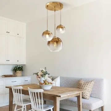 KCO Lighting Gold Cluster Pendant Light 3 Light Cluster Pendant Lighting Large Glass Pendant Lights Kitchen Island Bubble Globe Chandelier Mid Century Modern Hanging Light