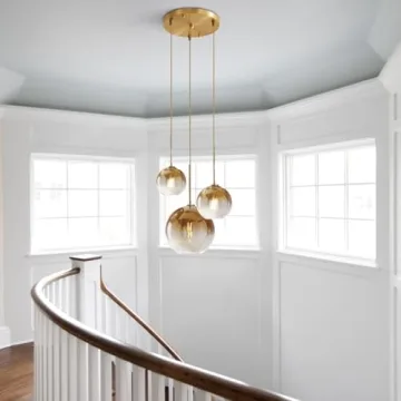 KCO Lighting Gold Cluster Pendant Light 3 Light Cluster Pendant Lighting Large Glass Pendant Lights Kitchen Island Bubble Globe Chandelier Mid Century Modern Hanging Light