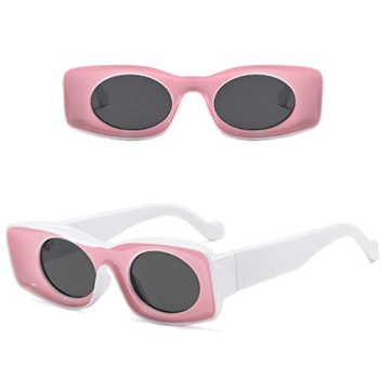 Bold Rectangle Frame Sunglasses in Pink and White