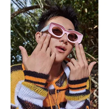 Bold Rectangle Frame Sunglasses in Pink and White