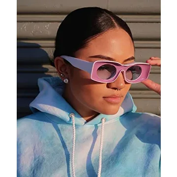 Bold Rectangle Frame Sunglasses in Pink and White