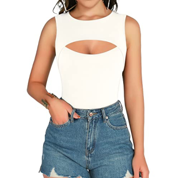 MANGOPOP Sexy Cutout Tank Bodysuit for Women in White