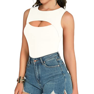 MANGOPOP Sexy Cutout Tank Bodysuit for Women in White