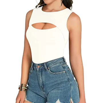 MANGOPOP Sexy Cutout Tank Bodysuit for Women in White