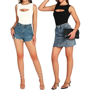 MANGOPOP Sexy Cutout Tank Bodysuit for Women in White