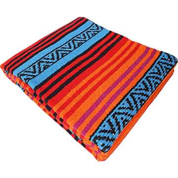 El Paso Designs Peyote Hippie Blanket Classic Mexican Style Falsa Stripe Pattern in Vivid Peyote Col...