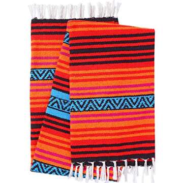 El Paso Designs Peyote Hippie Blanket Classic Mexican Style Falsa Stripe Pattern in Vivid Peyote Colors. Throw, Bed, Tapestry, or Yoga Blanket. Hand Woven Acrylic, 57" x 74" (Peyote 5)