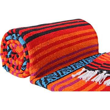 El Paso Designs Peyote Hippie Blanket Classic Mexican Style Falsa Stripe Pattern in Vivid Peyote Colors. Throw, Bed, Tapestry, or Yoga Blanket. Hand Woven Acrylic, 57" x 74" (Peyote 5)