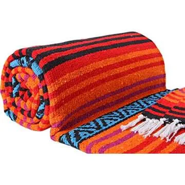 El Paso Designs Peyote Hippie Blanket Classic Mexican Style Falsa Stripe Pattern in Vivid Peyote Colors. Throw, Bed, Tapestry, or Yoga Blanket. Hand Woven Acrylic, 57" x 74" (Peyote 5)