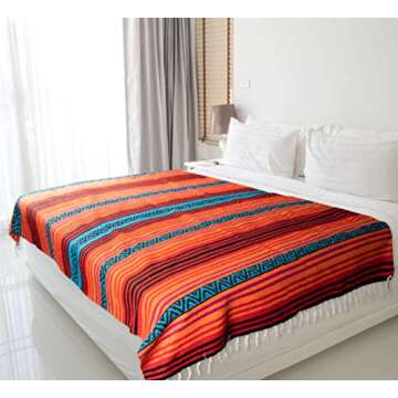 El Paso Designs Peyote Hippie Blanket Classic Mexican Style Falsa Stripe Pattern in Vivid Peyote Colors. Throw, Bed, Tapestry, or Yoga Blanket. Hand Woven Acrylic, 57" x 74" (Peyote 5)