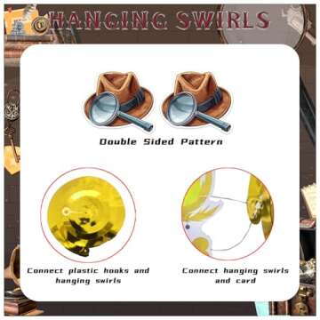 24 PCS Detective Hanging Swirl Decorations Detective Ceiling Streamers Hanging Decorations Detective Party Decorations for Detective Birthday Party Supplies