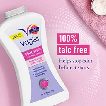 Vagisil Odor Block Deodorant Powder for Women, Talc-Free & Odor Control, 8 OZ