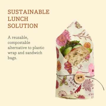Bee's Wrap Reusable Vegan Alternative to Beeswax Food Wraps, Made in the USA, Eco Friendly & Sustainable Bread Wraps, Organic Cotton Food Wraps, Sandwich Wrap for Bread, Vegan