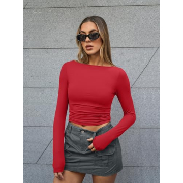 Trendy Queen Women's Versatile Boat Neck Long Sleeve Tee