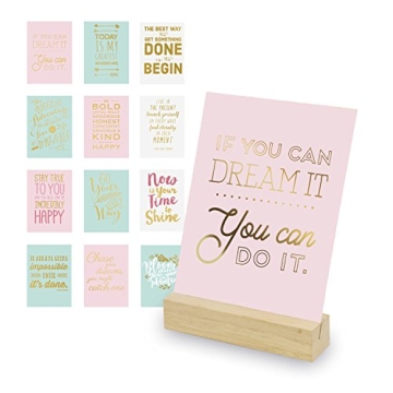 Eccolo Inspirational Cards Set with Wooden Display Stand - 12 Boxed Daily Words Encouragement Cards,...