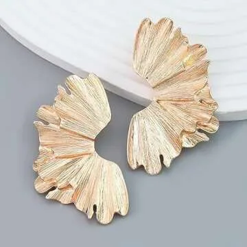 Large Geometric Ginkgo Leaf Drop Earrings - Elegant Bohemian Statement Jewelry