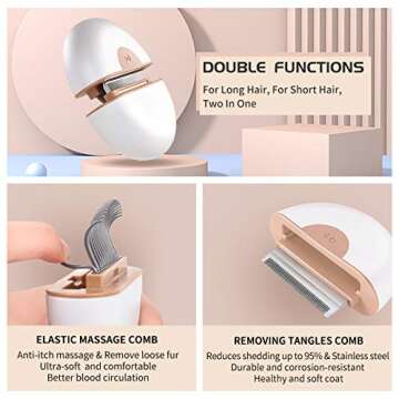 Cat Hair Removal Comb Dog Grooming Brush 2 in 1 Pet Massage Shedding Brush Portable Self Cleaning Tools for Short Long Haired Puppy & Kitten & Rabbit & Little Pets