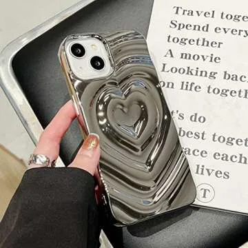 iPhone 12 12 Pro Love Heart Case, Fashion Cute Soft Silicone Electroplate Silver 3D Heart Water Ripple Bling Glitter Shockproof Women Girls Case Cover for iPhone 12 12 Pro