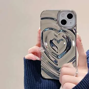 iPhone 12 12 Pro Love Heart Case, Fashion Cute Soft Silicone Electroplate Silver 3D Heart Water Ripple Bling Glitter Shockproof Women Girls Case Cover for iPhone 12 12 Pro