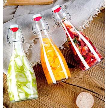Tebery 8 Pack Clear Round Swing Top Glass Bottles, 12oz Size Flip Top Bottle for Second Fermentation, Limoncello, Kombucha, Water Kefir, Brewing Beer