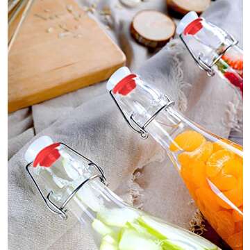 Tebery 8 Pack Clear Round Swing Top Glass Bottles, 12oz Size Flip Top Bottle for Second Fermentation, Limoncello, Kombucha, Water Kefir, Brewing Beer