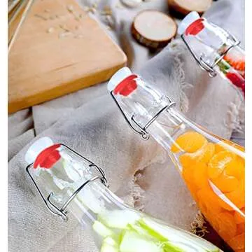 Tebery 8 Pack Clear Round Swing Top Glass Bottles, 12oz Size Flip Top Bottle for Second Fermentation, Limoncello, Kombucha, Water Kefir, Brewing Beer