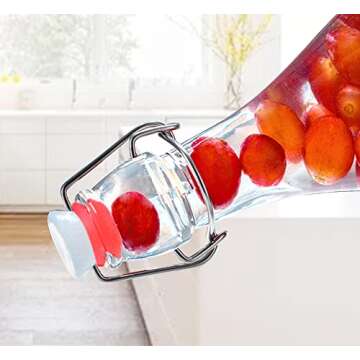 Tebery 8 Pack Clear Round Swing Top Glass Bottles, 12oz Size Flip Top Bottle for Second Fermentation, Limoncello, Kombucha, Water Kefir, Brewing Beer