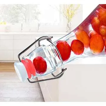 Tebery 8 Pack Clear Round Swing Top Glass Bottles, 12oz Size Flip Top Bottle for Second Fermentation, Limoncello, Kombucha, Water Kefir, Brewing Beer