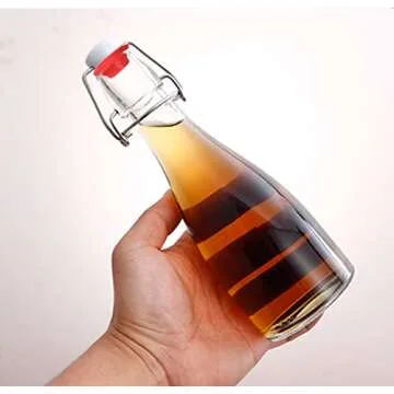 Tebery 8 Pack Clear Round Swing Top Glass Bottles, 12oz Size Flip Top Bottle for Second Fermentation, Limoncello, Kombucha, Water Kefir, Brewing Beer