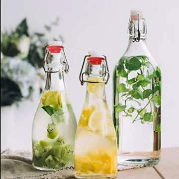 Tebery 8 Pack Clear Round Swing Top Glass Bottles, 12oz Size Flip Top Bottle for Second Fermentation, Limoncello, Kombucha, Water Kefir, Brewing Beer