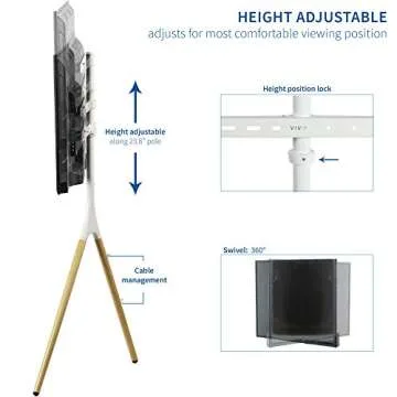 VIVO Artistic Easel 45 to 65 inch LED LCD Screen, Studio TV Display Stand, Adjustable TV Mount with Swivel and Tripod Base, White Bracket, Light Wood Legs, STAND-TV65AW