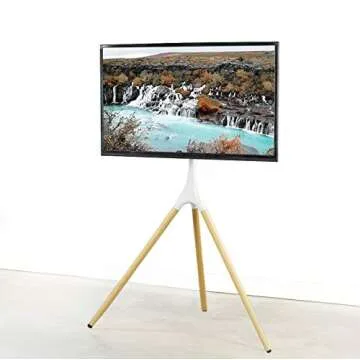 VIVO Artistic Easel 45 to 65 inch LED LCD Screen, Studio TV Display Stand, Adjustable TV Mount with Swivel and Tripod Base, White Bracket, Light Wood Legs, STAND-TV65AW