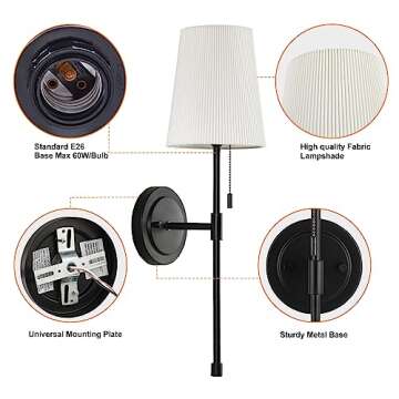 Wall Sconces Set of 2, Retro Industrial Wall Lamps with Pull Chain, Hardwired Bathroom Vanity Sconce...